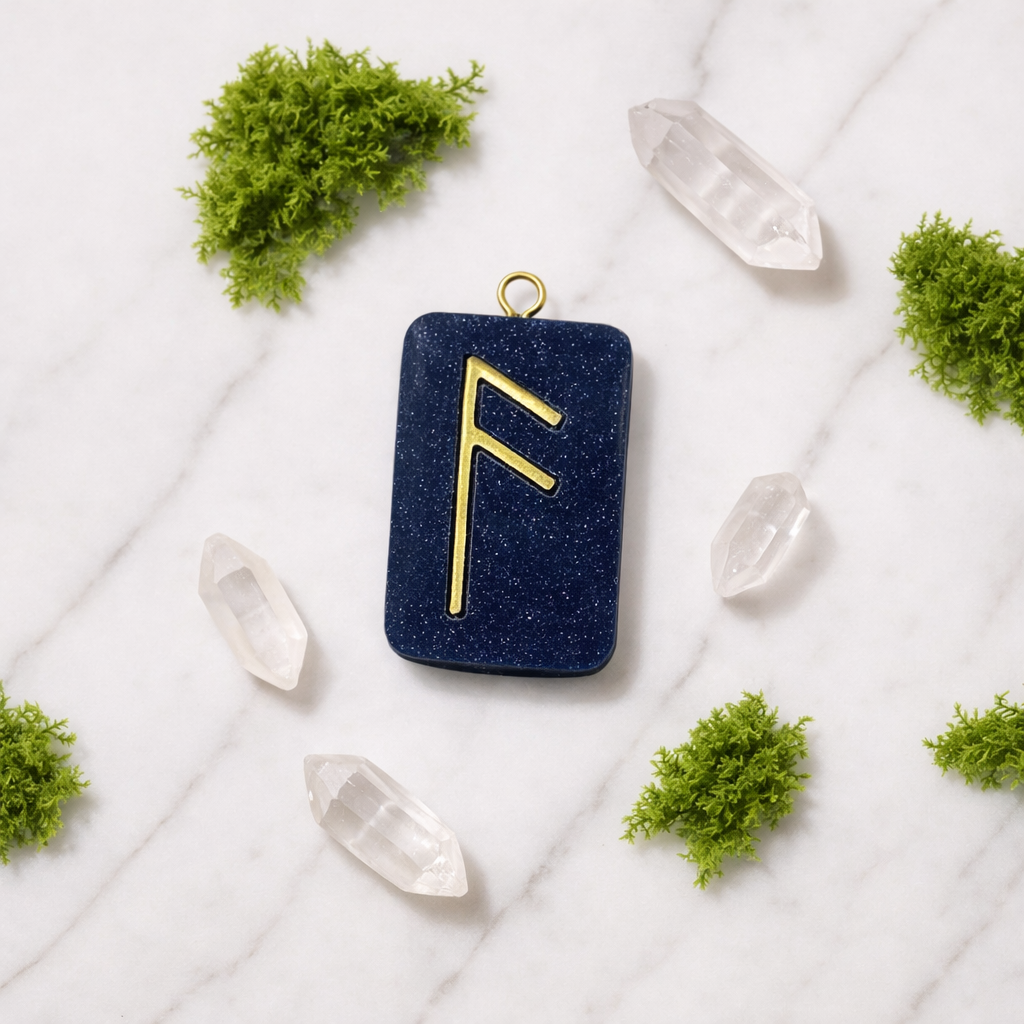 Ansuz Rune Reçine Kolye Ucu - Bilgelik ve İletişim Sembolü - Işıltılı El Yapımı Mitolojik Takı