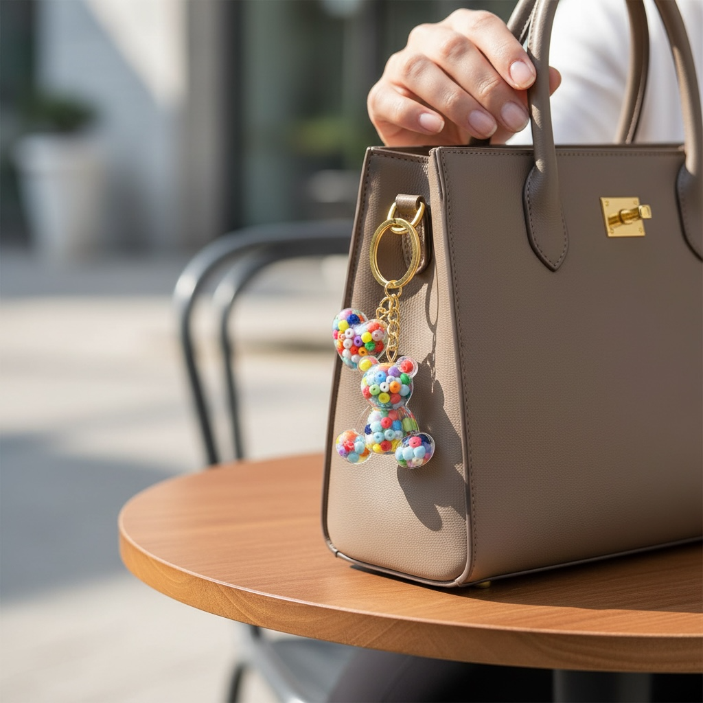 El Yapımı Epoksi Ayıcık Anahtarlık Renkli Boncuklu