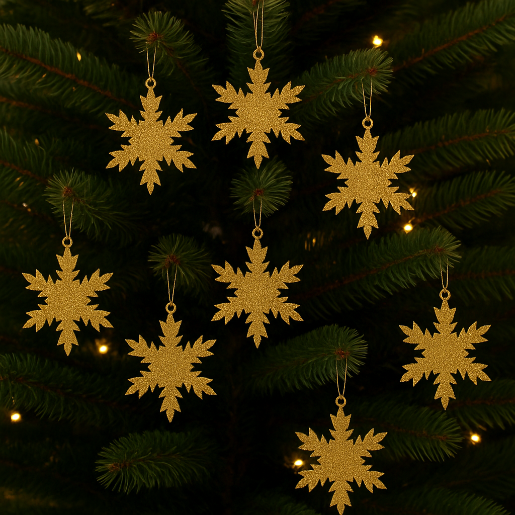 Altın Glitter Kar Tanesi Yılbaşı Süsü (10 Adet)