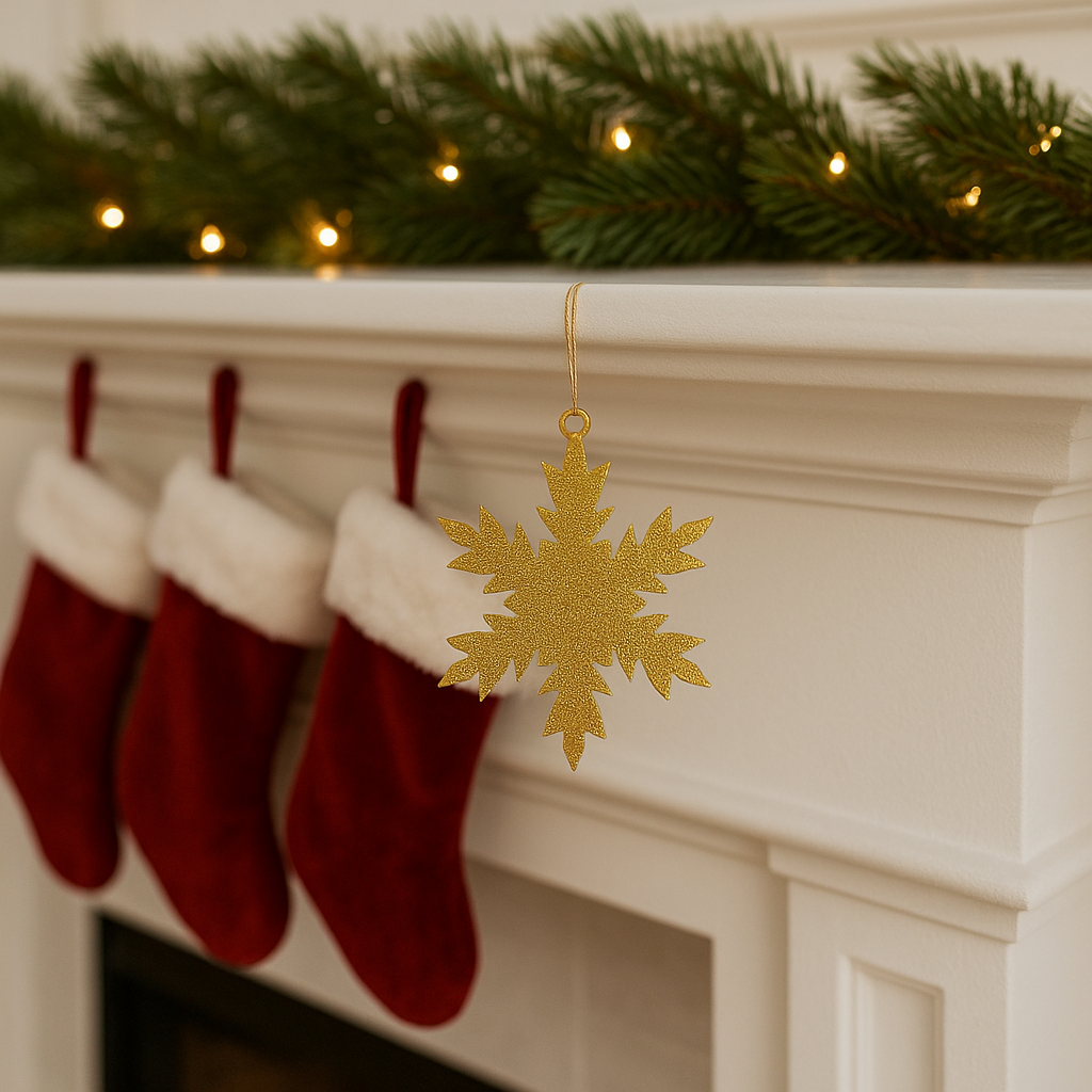 Altın Glitter Kar Tanesi Yılbaşı Süsü (10 Adet)