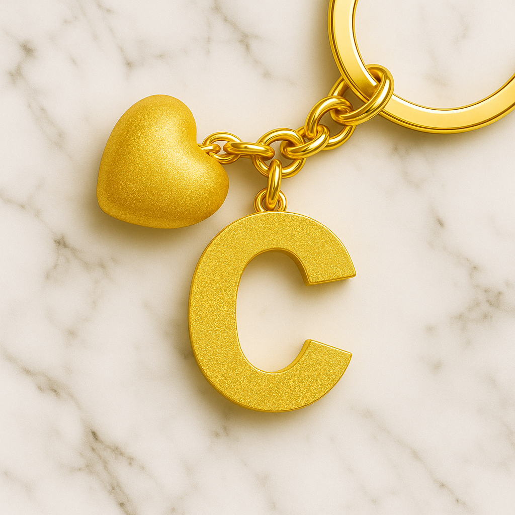 C Harfi Reçine Anahtarlık – Renkli Kalp Detaylı – Kişiye Özel El Yapımı Harf Anahtarlık