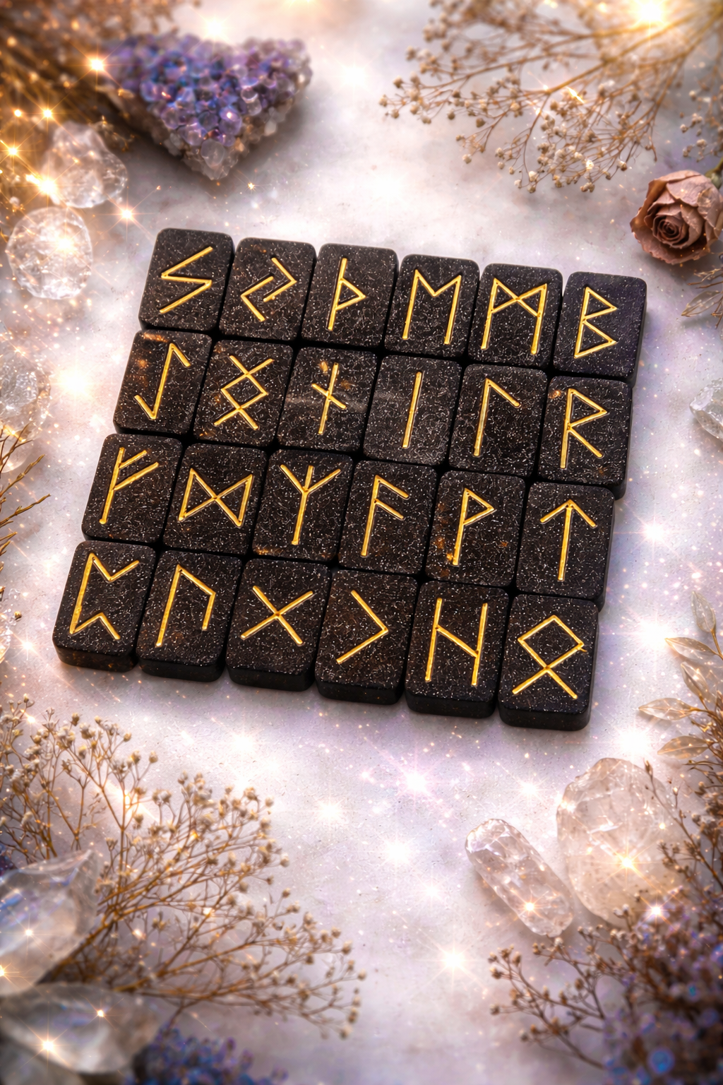 El Yapımı Epoksi Rune Taşları Seti - Viking Futhark Rünleri ve Kehanet Taşları