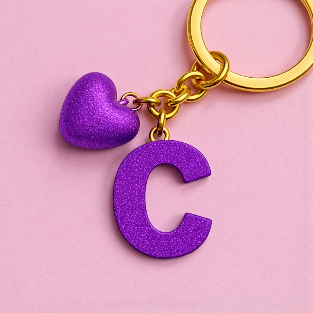 Personalized Letter "C" Resin Keychain - Heart Detail