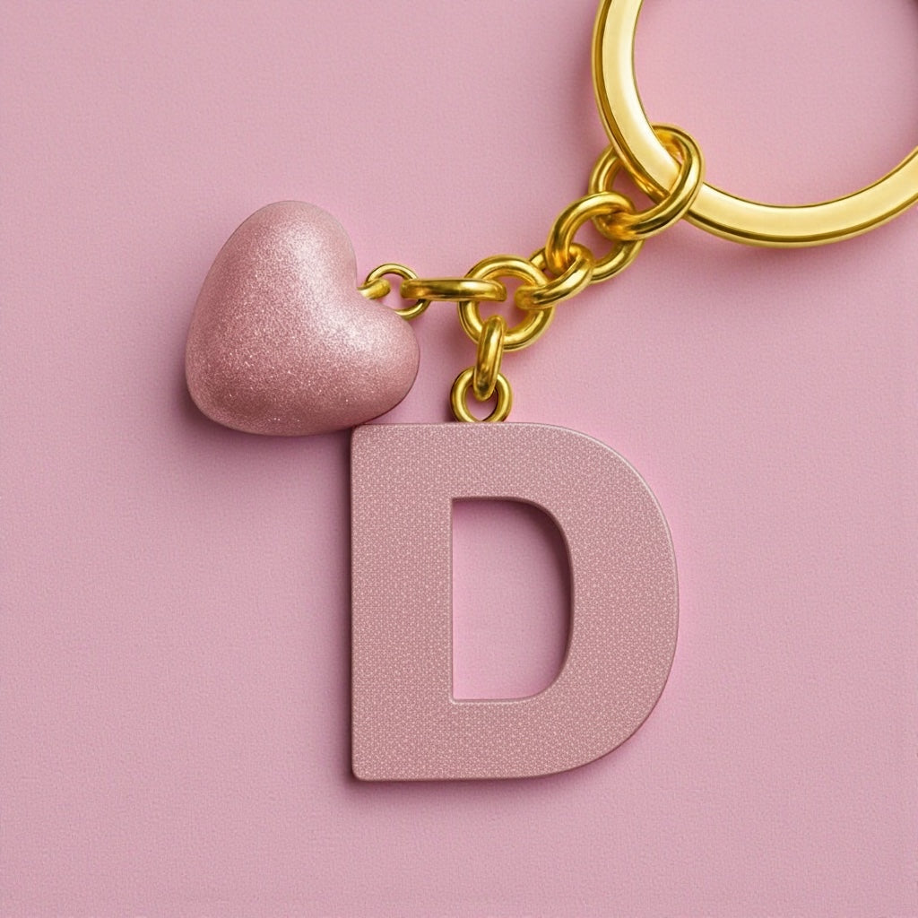 Kişiye Özel D Harf Kalp Detaylı Reçine Anahtarlık