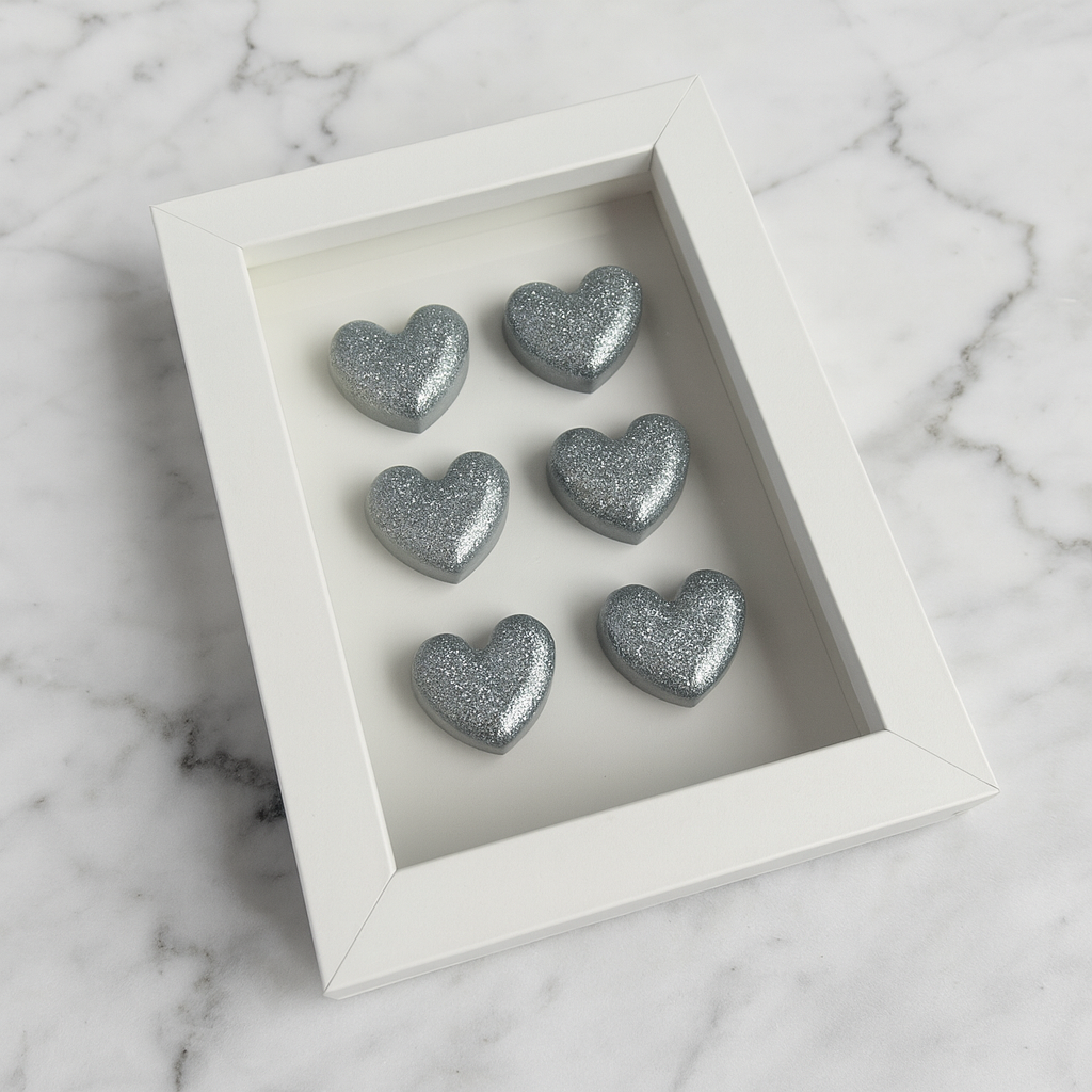 El Yapımı Gümüş Simli Kalp Dekoratif Tablo - 10x15 cm - Şık Duvar Dekoru