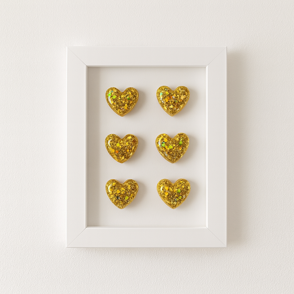 El Yapımı Altın Rengi Simli Kalp Dekoratif Tablo - 10x15 cm