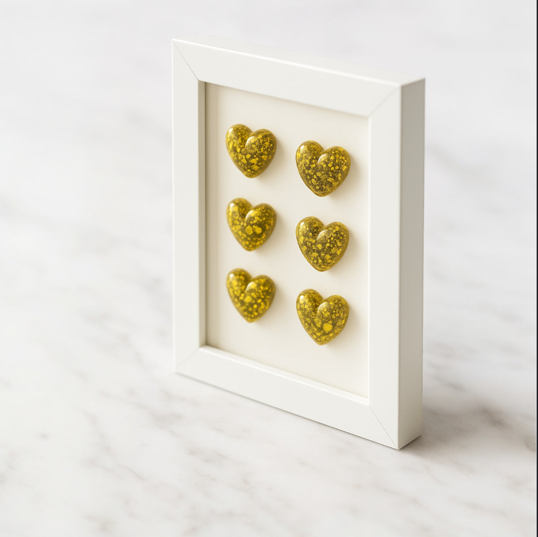 El Yapımı Altın Rengi Simli Kalp Dekoratif Tablo - 10x15 cm