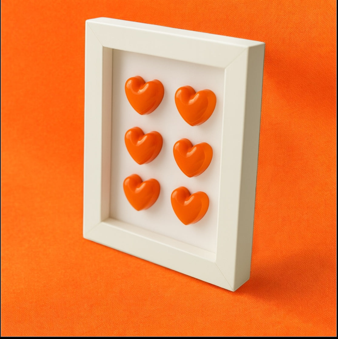 El Yapımı Reçine Kalp Dekoratif Tablo - 10x15 cm - Turuncu Kalpler