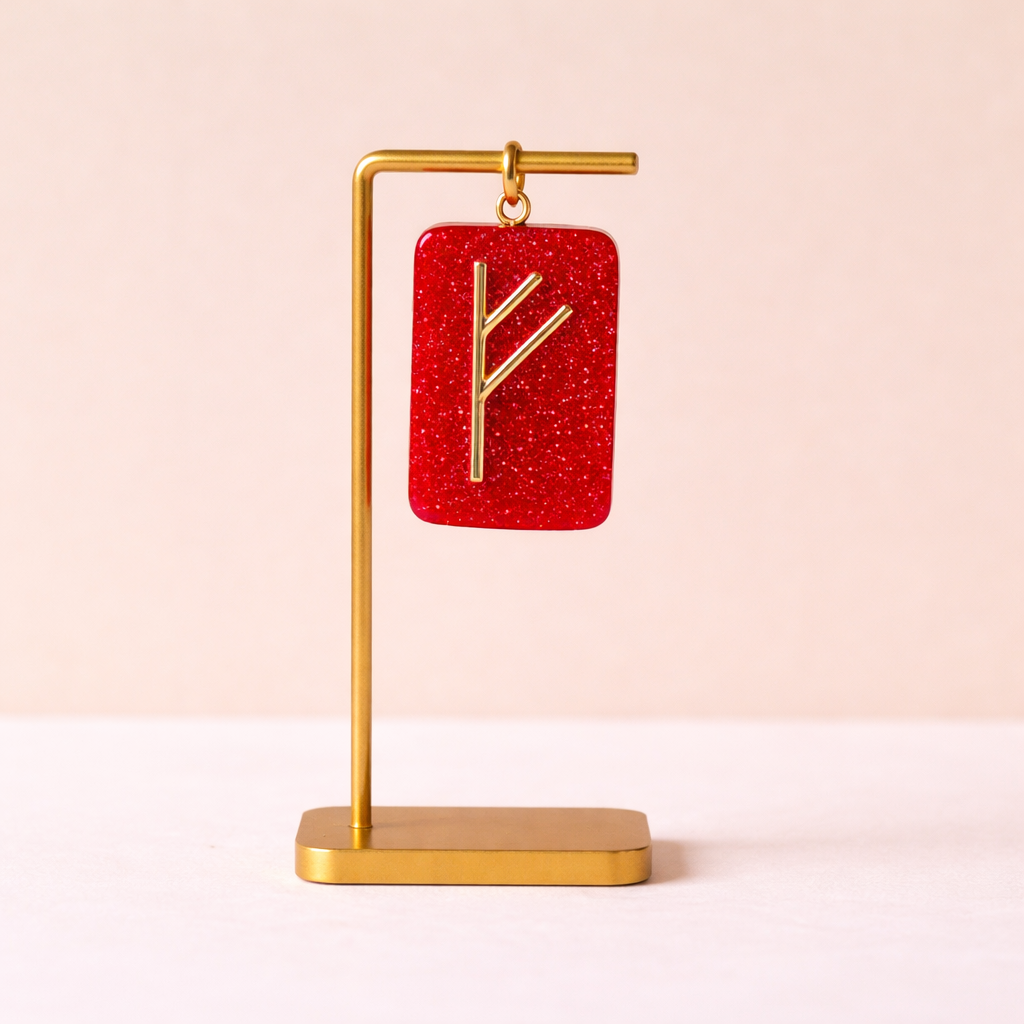 Fehu Rune Kolye – Bereket ve Zenginlik Sembolü | El Yapımı Reçine Kolye Ucu