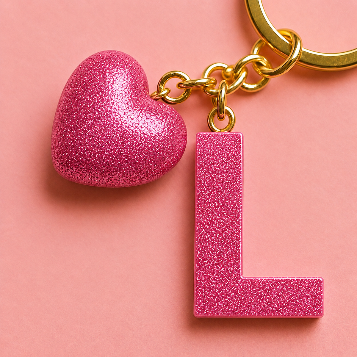 L letter handmade resin heart keychain, product view 7