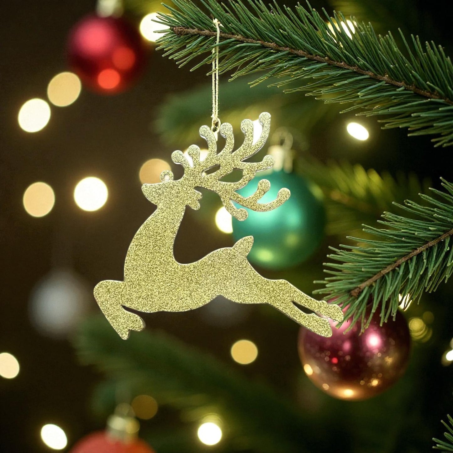 Altın Glitter Yılbaşı Geyiği Seti (4 Adet) - Ren Geyiği Ağaç Süsü Dekorasyon