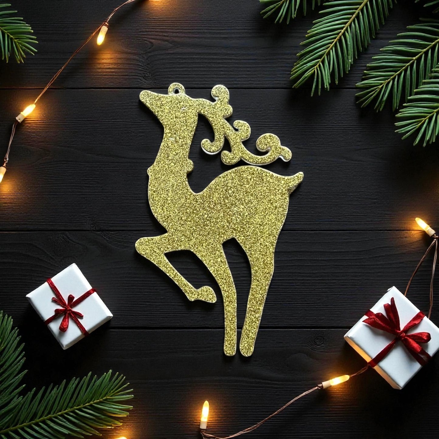 Altın Glitter Yılbaşı Geyiği Seti (4 Adet) - Ren Geyiği Ağaç Süsü Dekorasyon