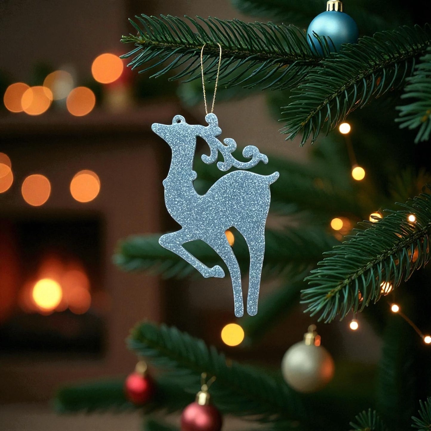 Gümüş Yılbaşı Geyiği Seti (4 Adet) - Ren Geyiği Ağaç Süsü Dekorasyon