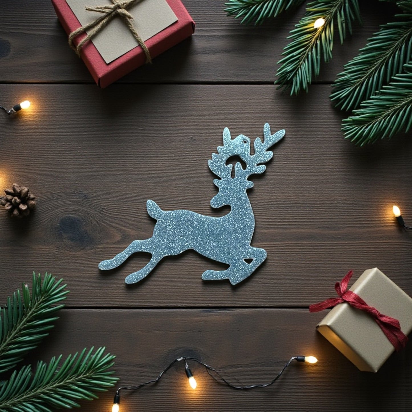 Gümüş Yılbaşı Geyiği Seti (4 Adet) - Ren Geyiği Ağaç Süsü Dekorasyon
