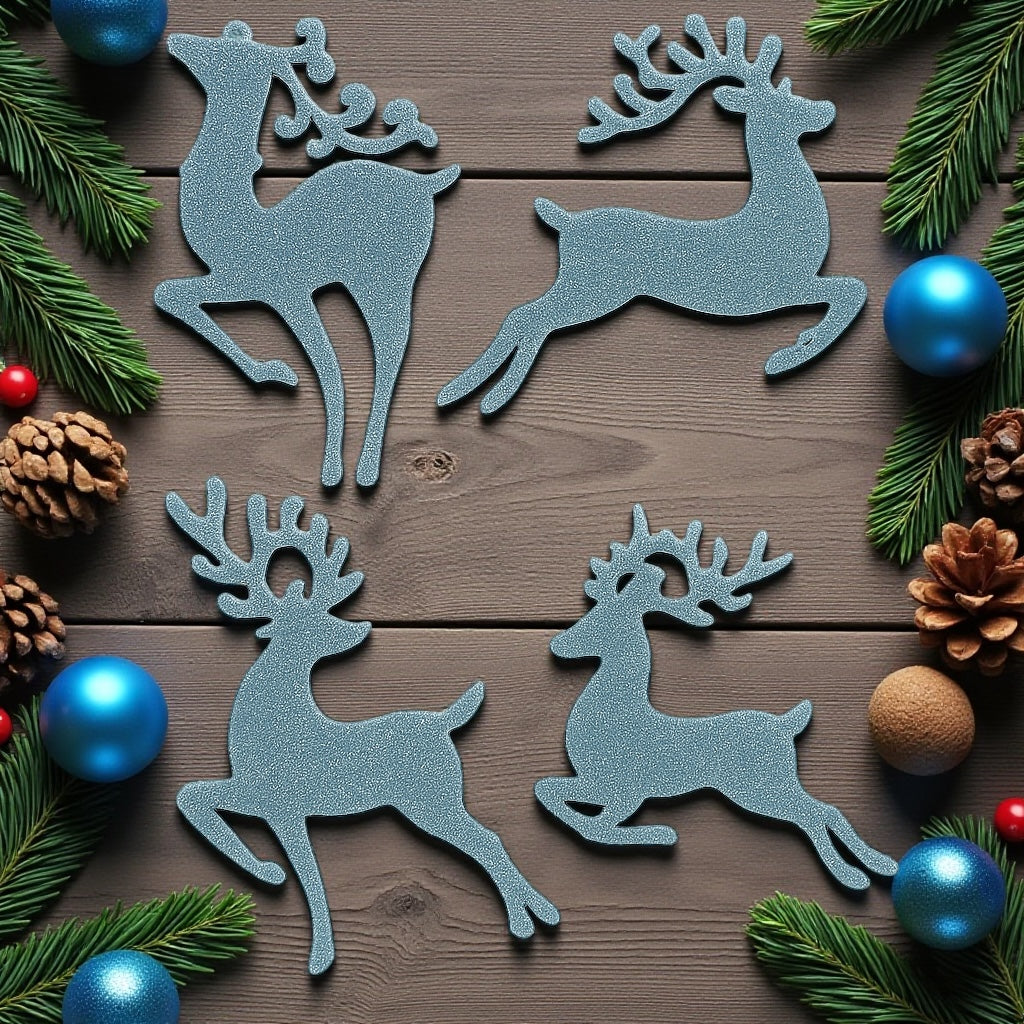 Gümüş Yılbaşı Geyiği Seti (4 Adet) - Ren Geyiği Ağaç Süsü Dekorasyon