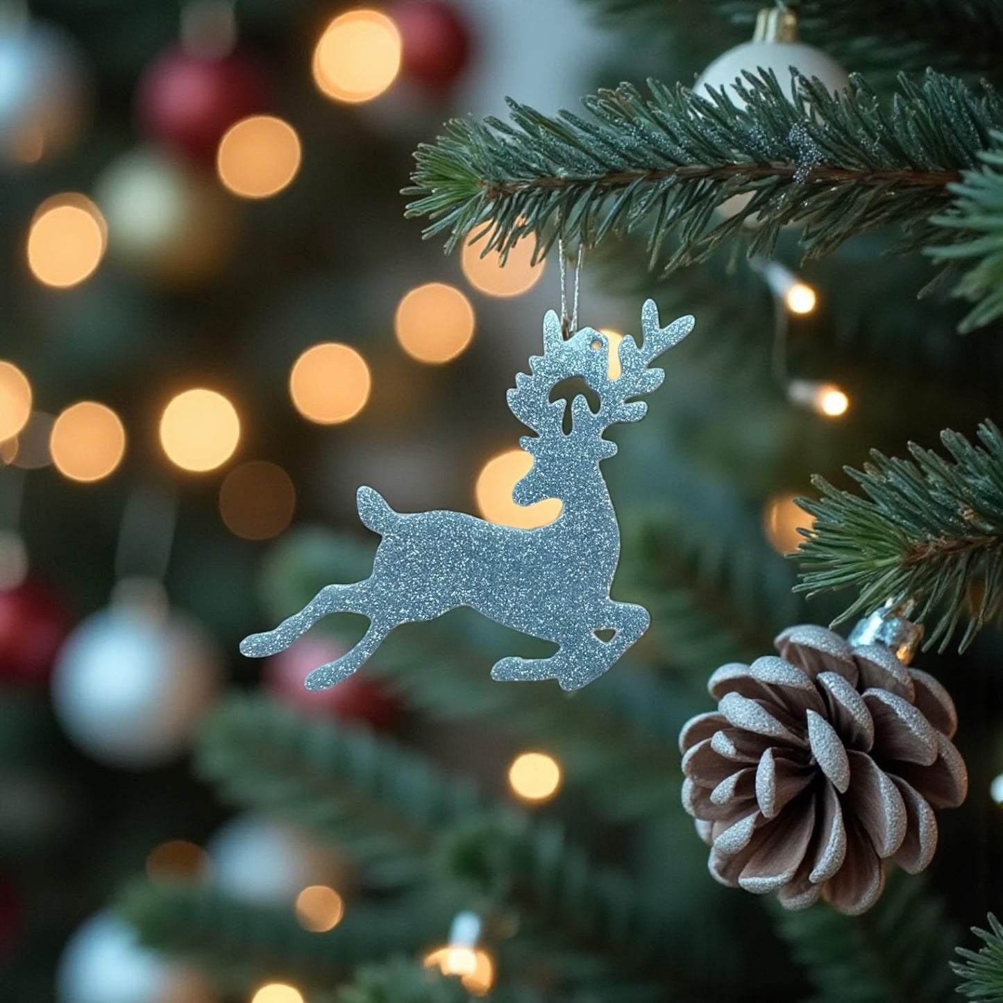 Gümüş Yılbaşı Geyiği Seti (4 Adet) - Ren Geyiği Ağaç Süsü Dekorasyon