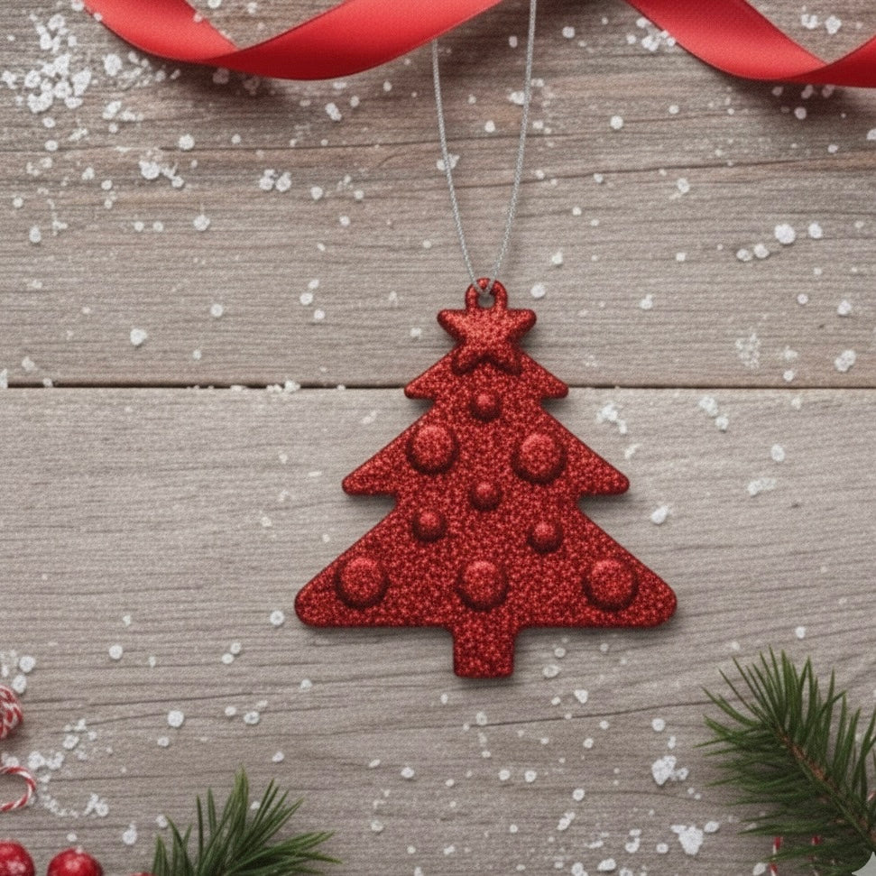 6 Adet Yılbaşı Ağacı Süsü 5.5 cm – Gümüş, Yeşil, Altın Sarısı ve Kırmızı – El Yapımı