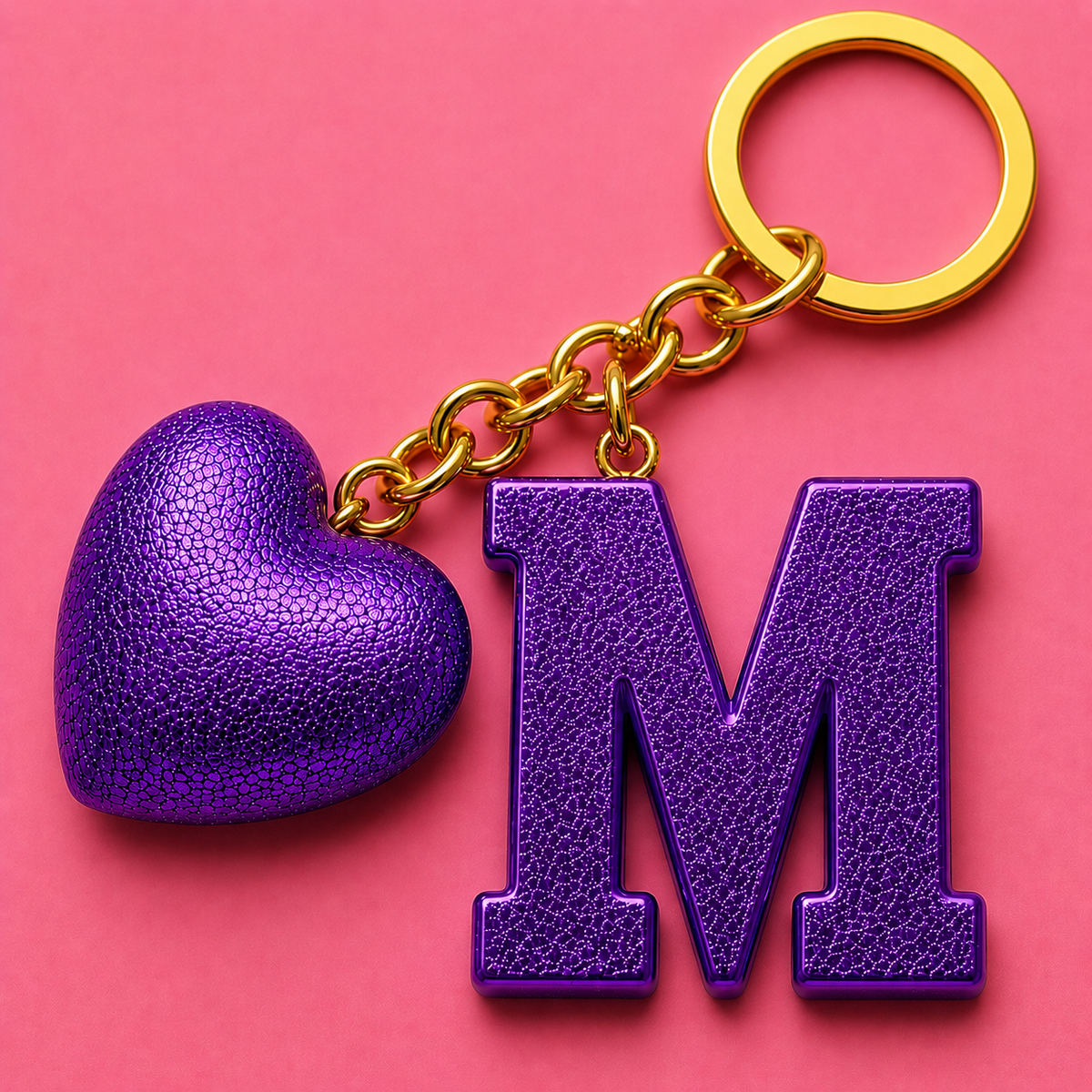 M letter handmade resin heart keychain, product view 4