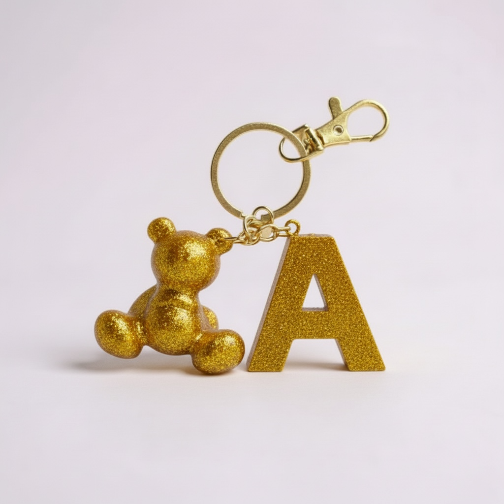 A Harfi El yapımı Reçine Ayıcık Anahtarlık