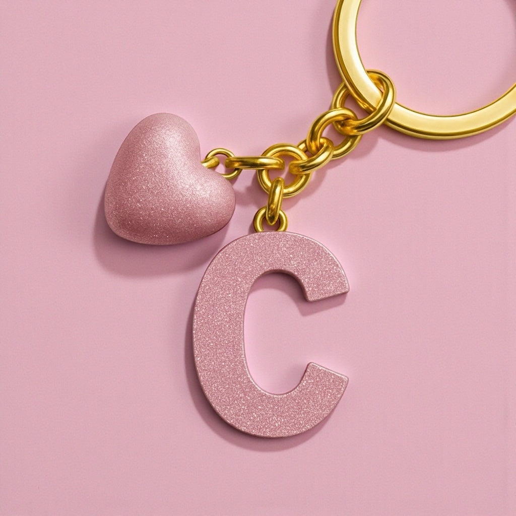 Personalized Letter "C" Resin Keychain - Heart Detail