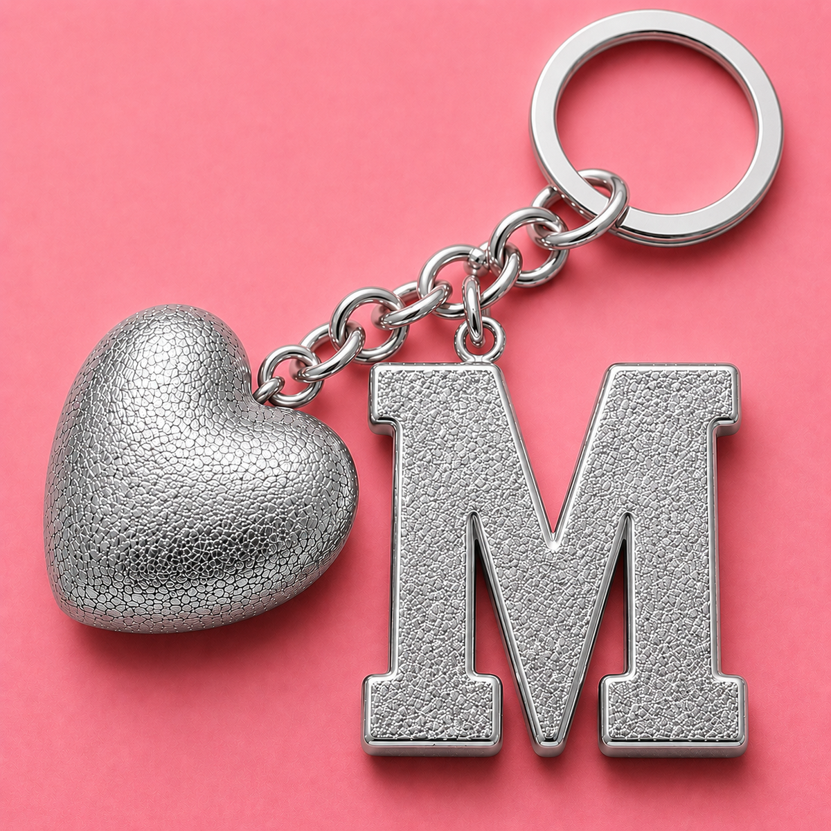 M letter handmade resin heart keychain, product view 3