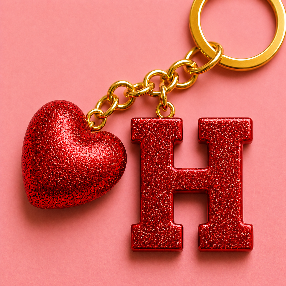 H letter handmade resin heart keychain, product view 1