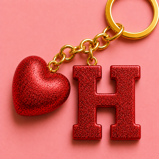 H letter handmade resin heart keychain, product view 1
