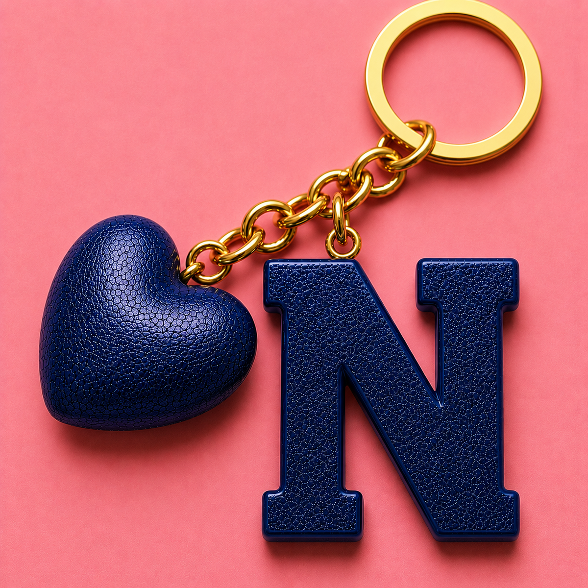 N letter handmade resin heart keychain, product view 5