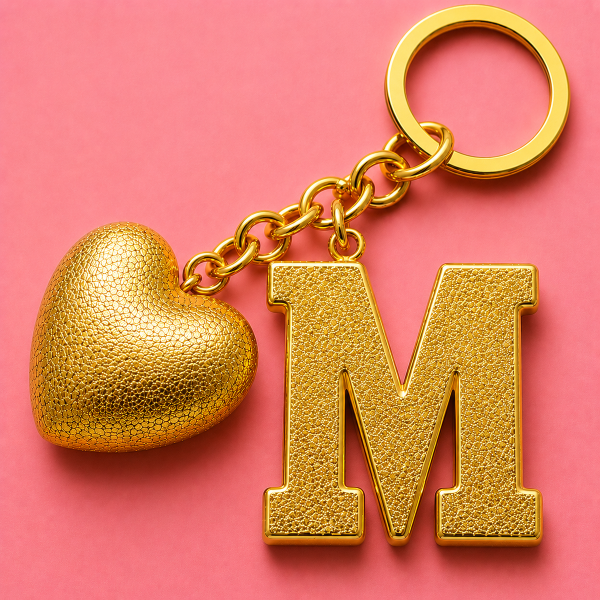 M letter handmade resin heart keychain, product view 2