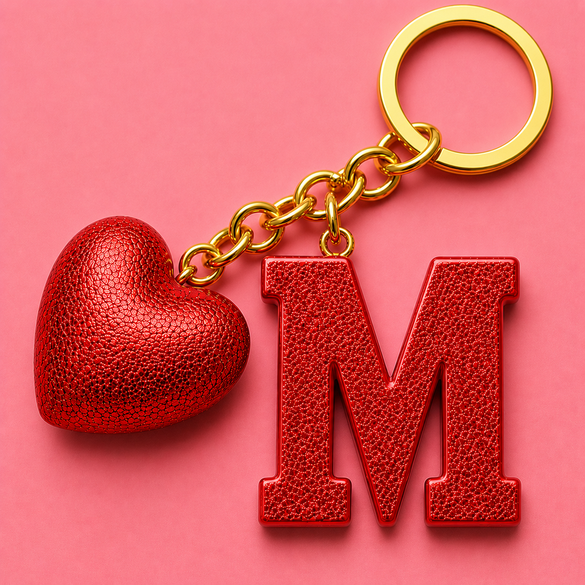 M letter handmade resin heart keychain, product view 1