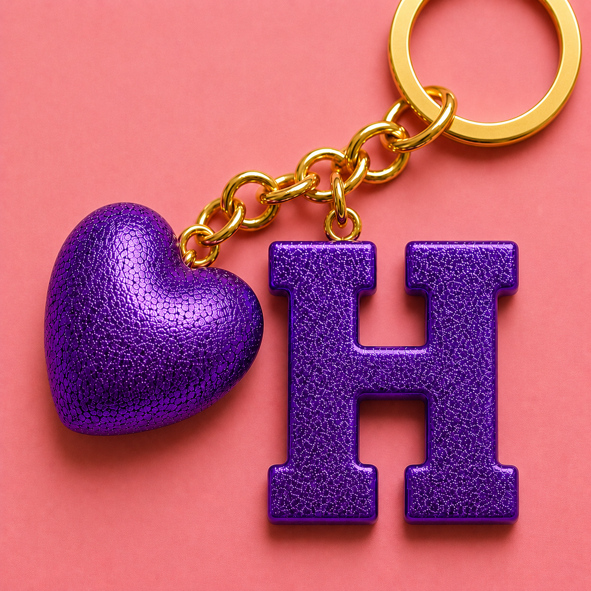 H letter handmade resin heart keychain, product view 4