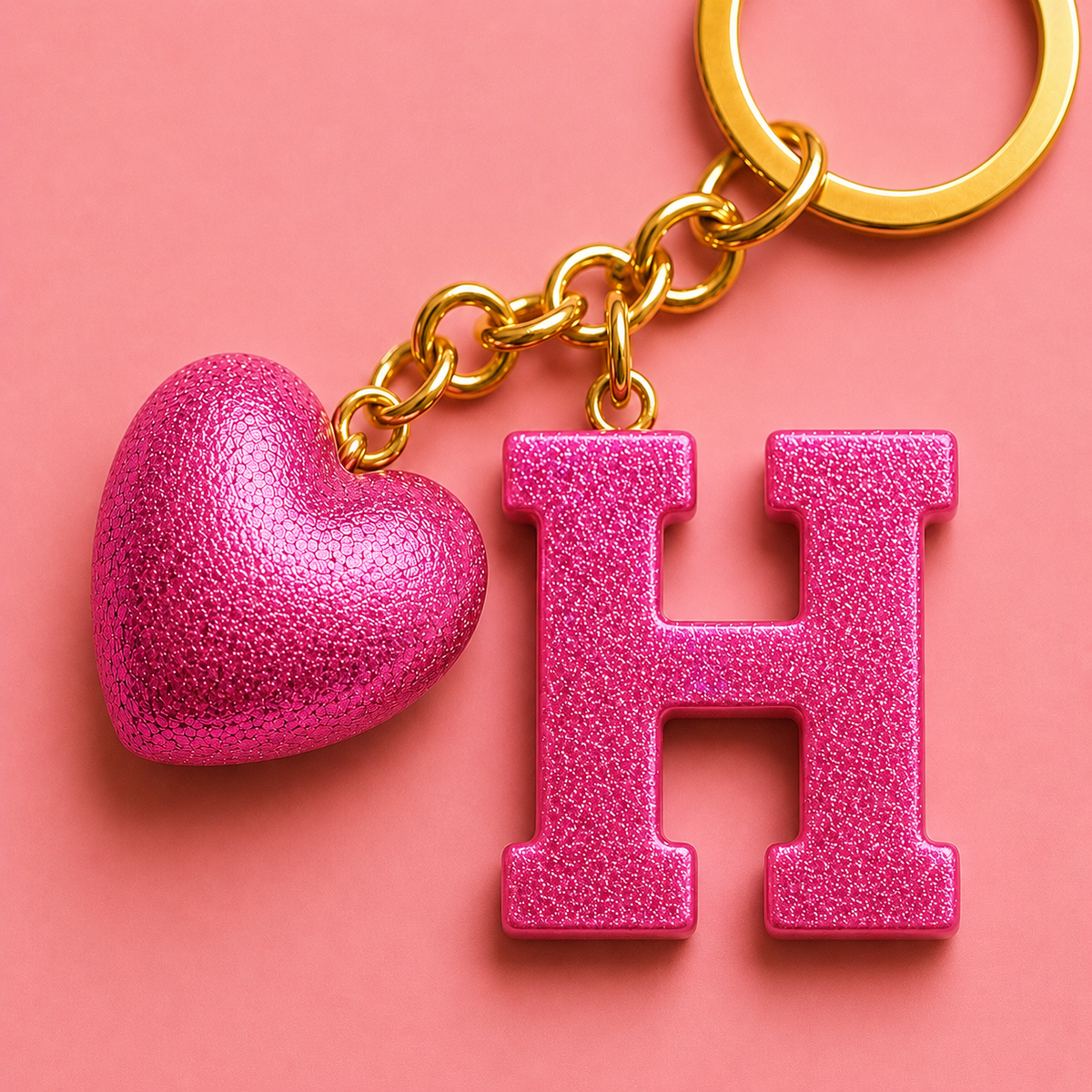 H letter handmade resin heart keychain, product view 7