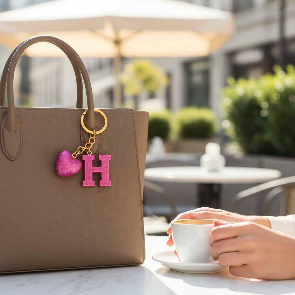H letter handmade resin heart keychain, product view 8