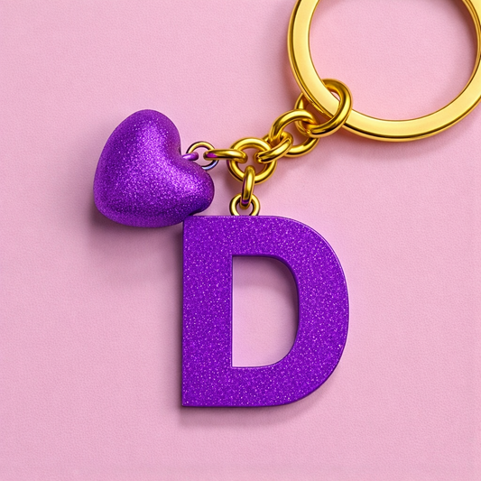 Kişiye Özel D Harf Kalp Detaylı Reçine Anahtarlık