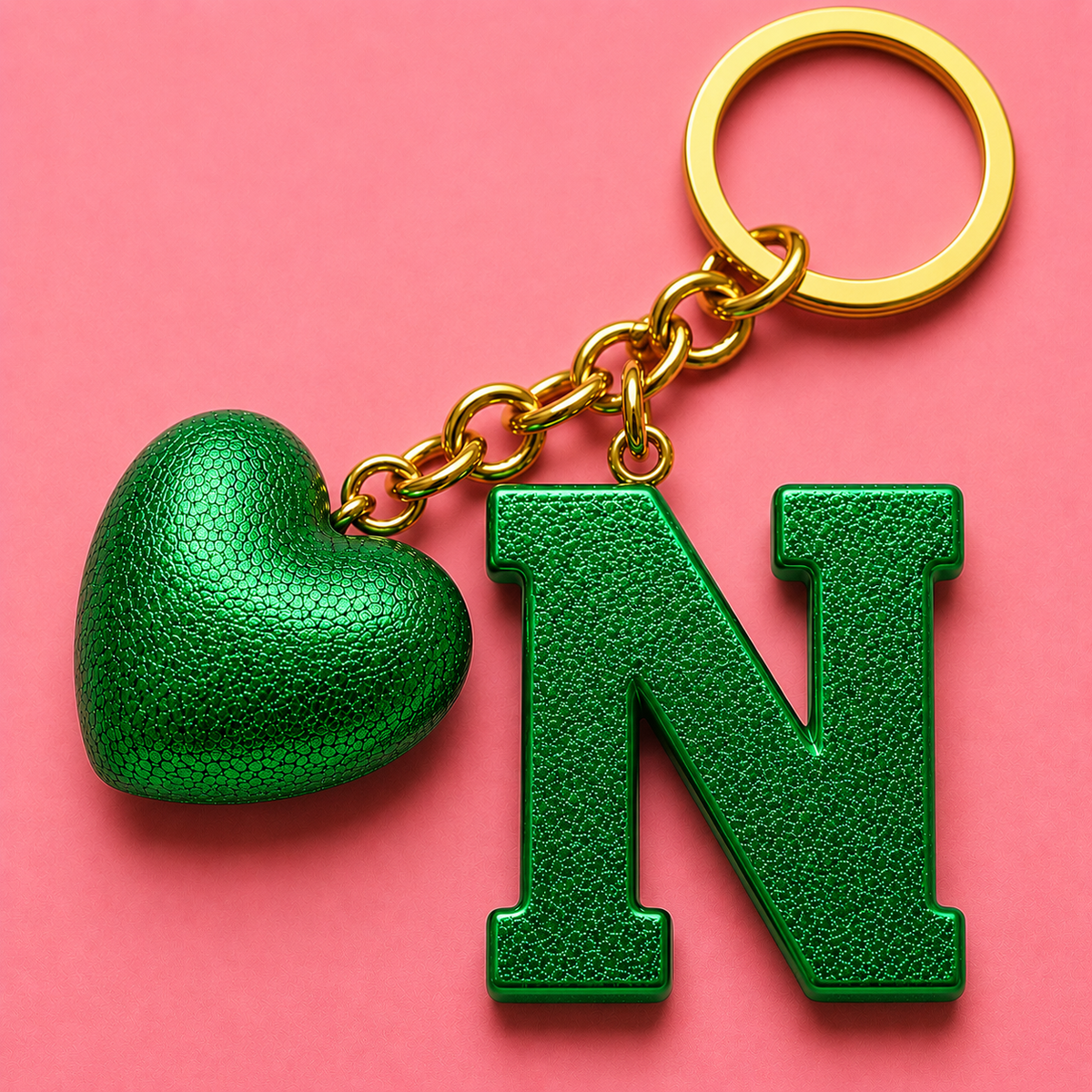 N letter handmade resin heart keychain, product view 6