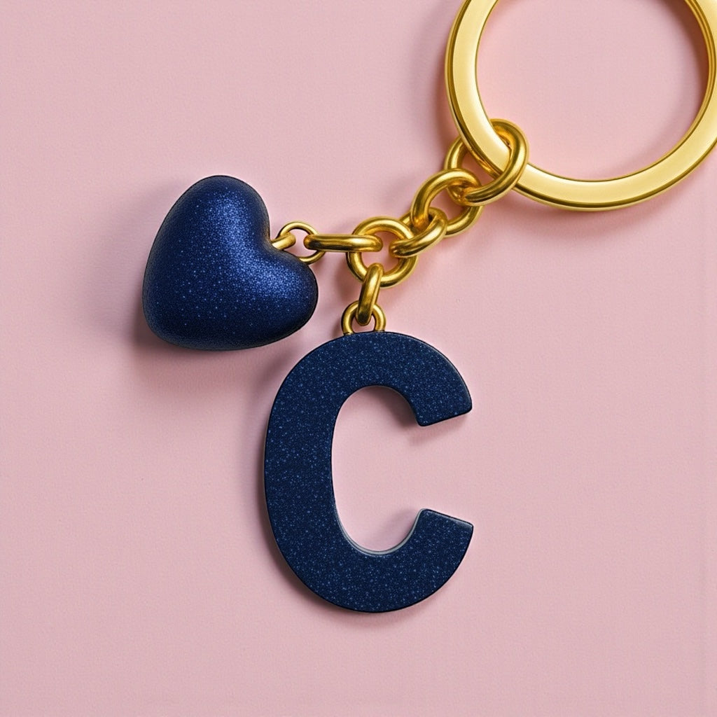 Personalized Letter "C" Resin Keychain - Heart Detail