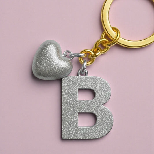 B Harfi El Yapımı Reçine Kalp Anahtarlık