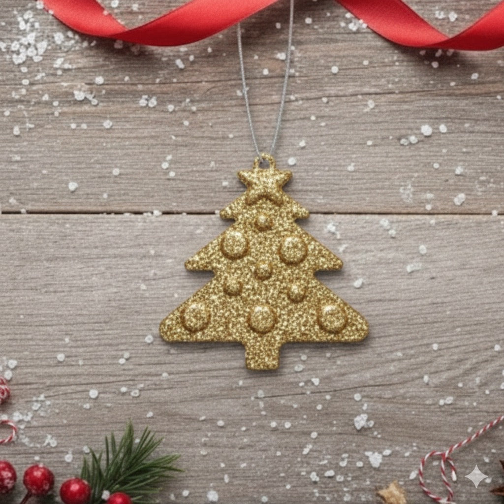 6 Adet Yılbaşı Ağacı Süsü 5.5 cm – Gümüş, Yeşil, Altın Sarısı ve Kırmızı – El Yapımı