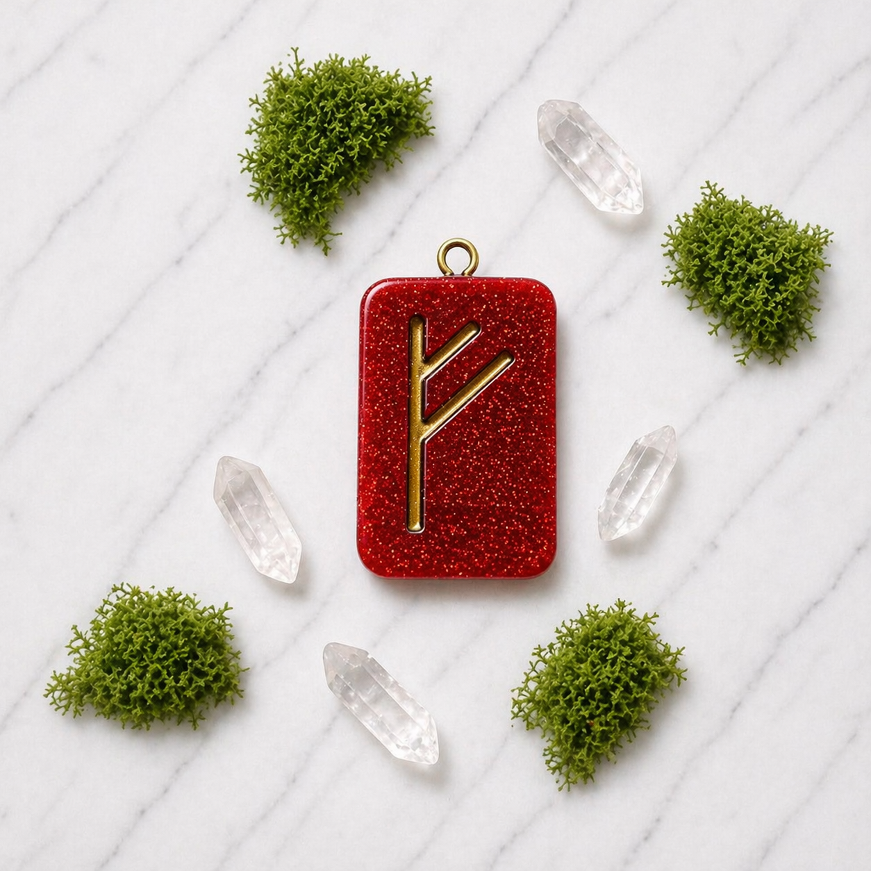 Fehu Rune El Yapımı Reçine Kolye Ucu