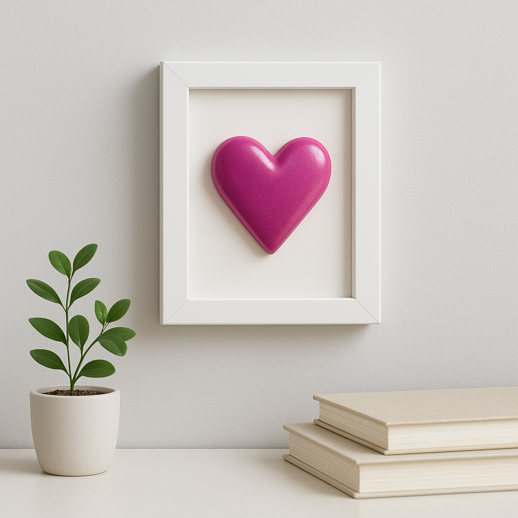 El Yapımı Pembe Kalp Çerçeve  | 10x15 El Yapımı Duvar Dekoru