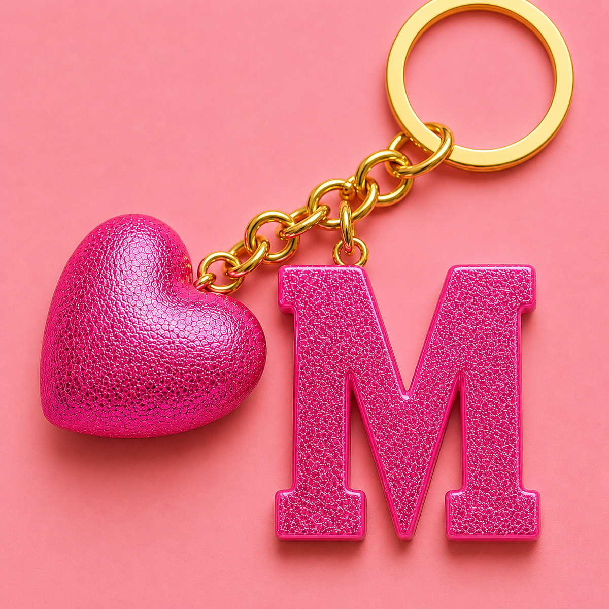 M letter handmade resin heart keychain, product view 7