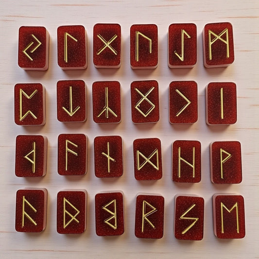 El Yapımı Epoksi Rune Taşları Seti - Viking Futhark Rünleri ve Kehanet Taşları