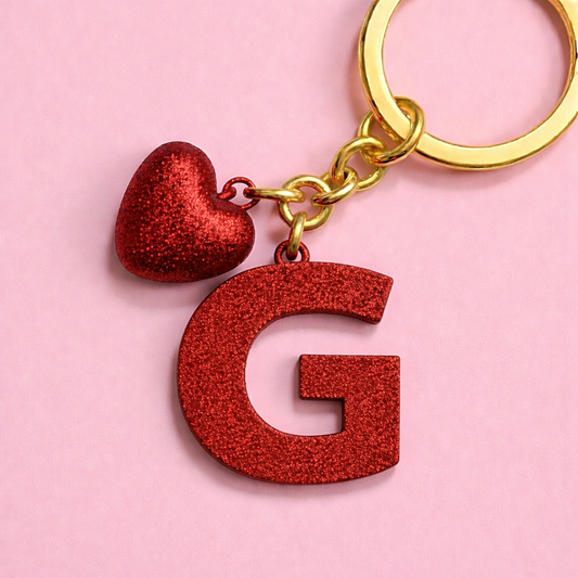 G letter handmade resin heart keychain, product view 1