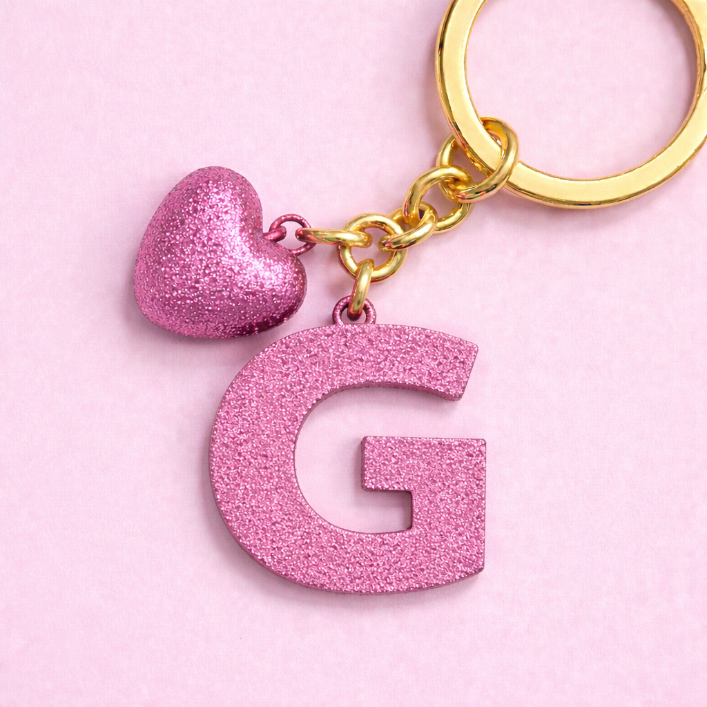 G letter handmade resin heart keychain, product view 7