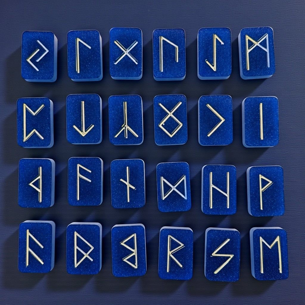 El Yapımı Epoksi Rune Taşları Seti - Viking Futhark Rünleri ve Kehanet Taşları