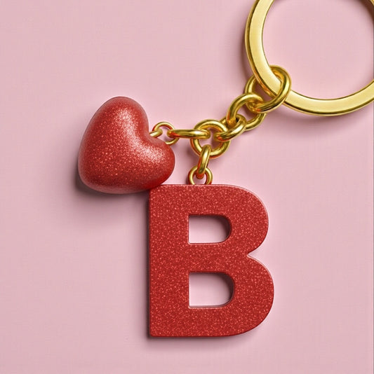 B Harfi El Yapımı Reçine Kalp Anahtarlık