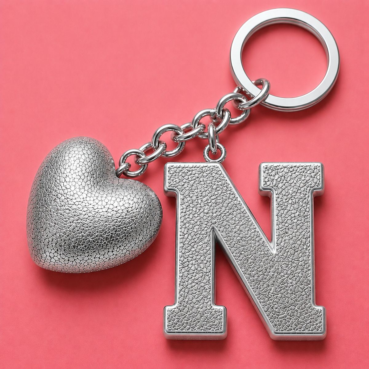 N letter handmade resin heart keychain, product view 3