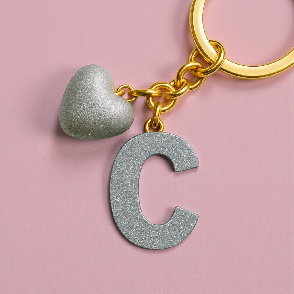 Personalized Letter "C" Resin Keychain - Heart Detail