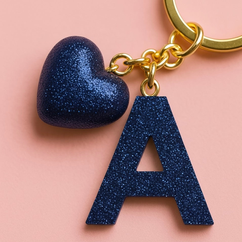 A Harfi El Yapımı Reçine Kalp Anahtarlık