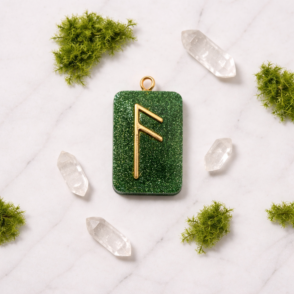 Ansuz Rune Reçine Kolye Ucu - Bilgelik ve İletişim Sembolü - Işıltılı El Yapımı Mitolojik Takı